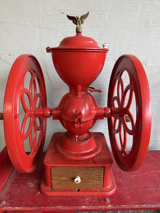 Red Enterprise double-wheel coffee grinder