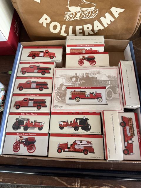 Boxed collection of die-cast antique fire engines