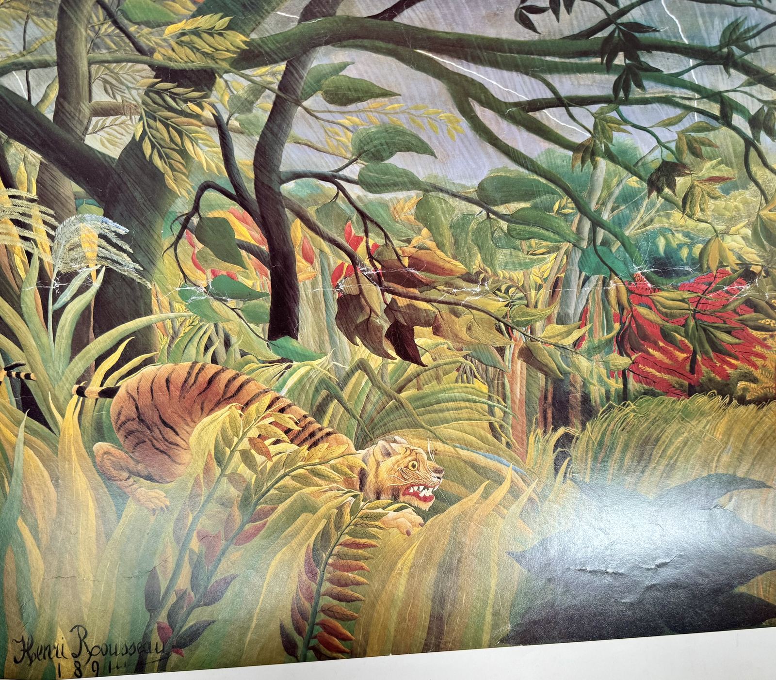 Henri Rousseau “Surprised!” tiger-in-storm print, signed and dated 1891 in the plate
